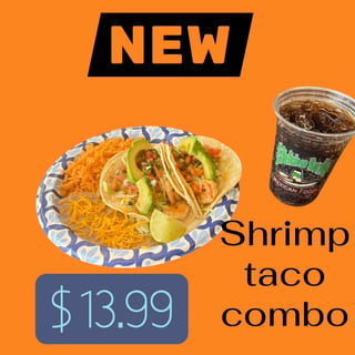 2 Shrimp Tacos Rice And Beans Lettuce Cheese Pico De Gallo
