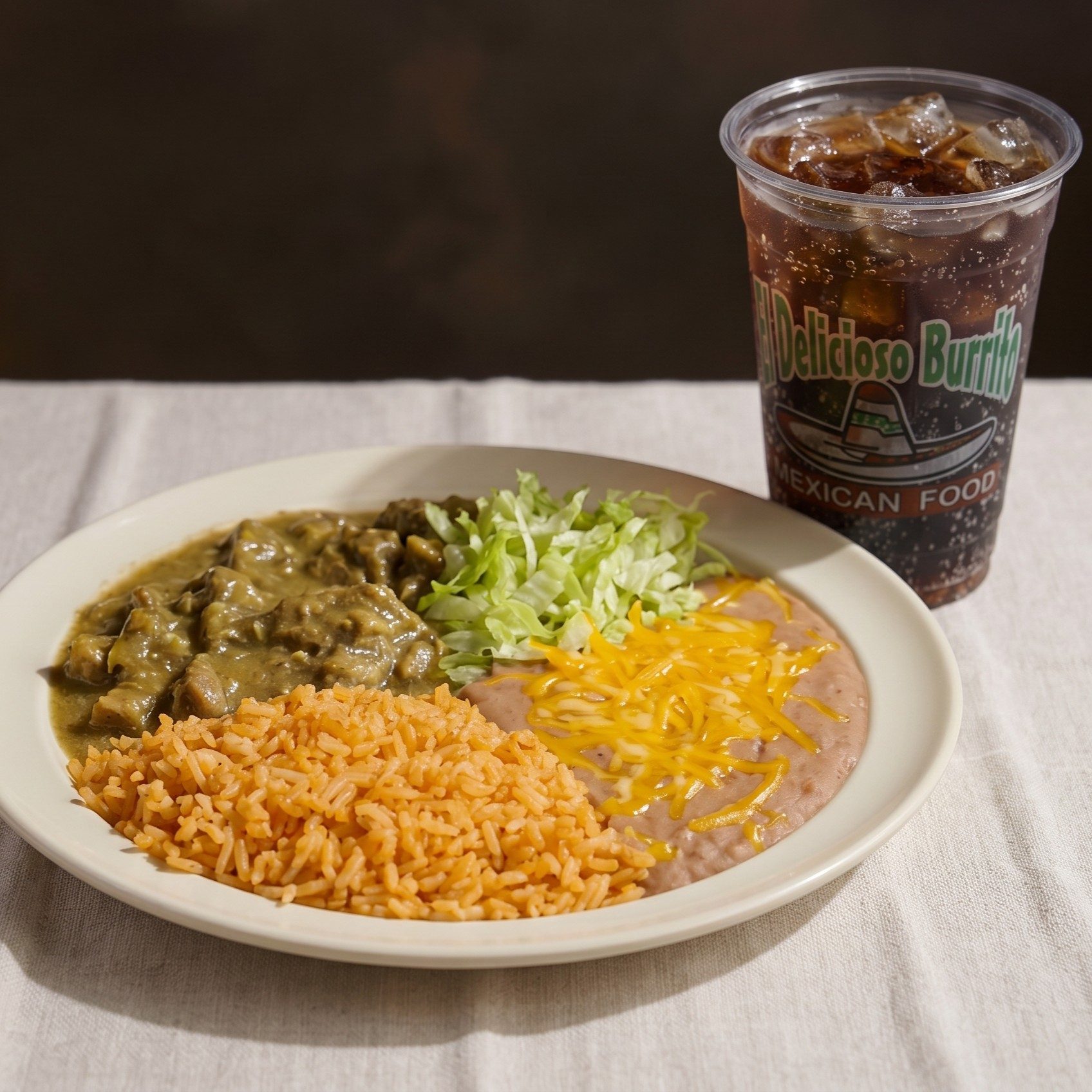 Chile Verde Plato with Small Drink.
