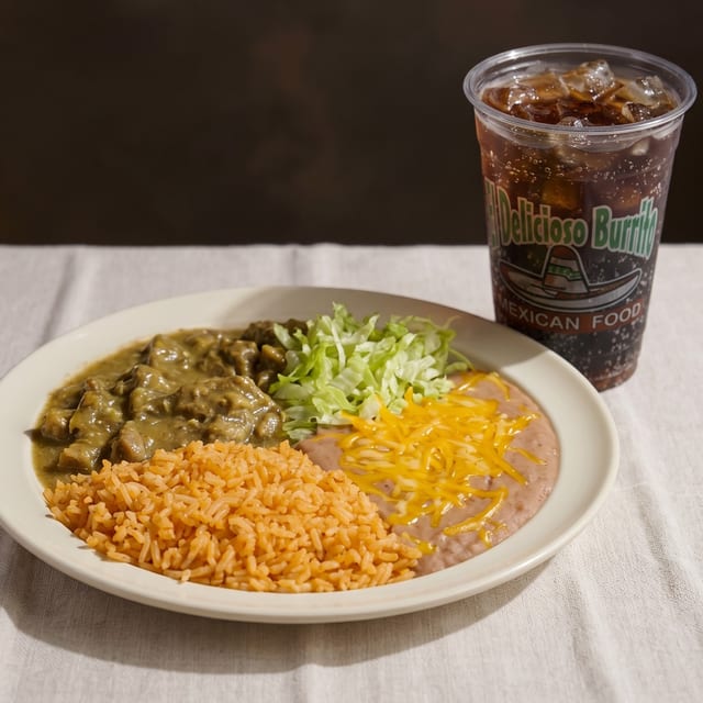 Chile Verde Plato with Small Drink.